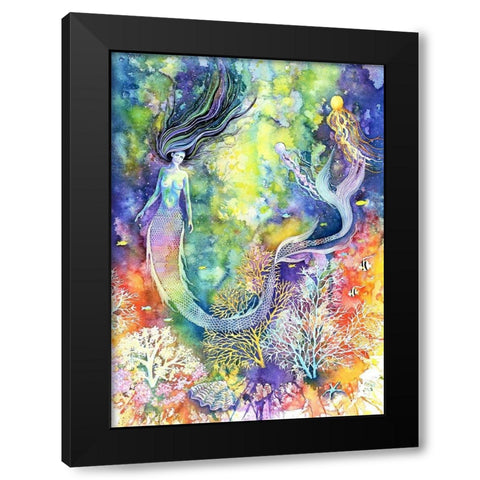 Mermaid Black Modern Wood Framed Art Print by Wickstrom, Martin