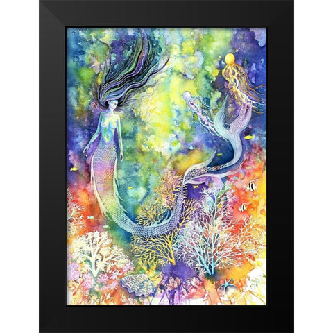 Mermaid Black Modern Wood Framed Art Print by Wickstrom, Martin