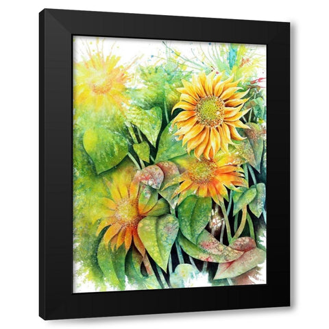 Sunflowers Black Modern Wood Framed Art Print with Double Matting by Wickstrom, Martin