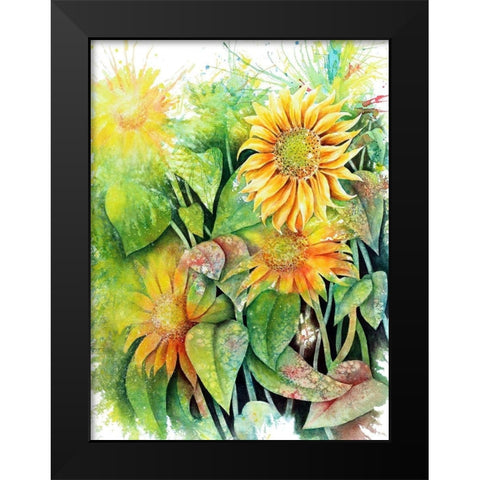 Sunflowers Black Modern Wood Framed Art Print by Wickstrom, Martin