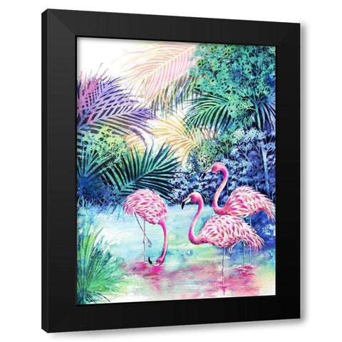 Three Flamingos Black Modern Wood Framed Art Print by Wickstrom, Martin