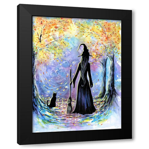 Witch and Black Cat Black Modern Wood Framed Art Print by Wickstrom, Martin