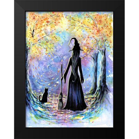 Witch and Black Cat Black Modern Wood Framed Art Print by Wickstrom, Martin