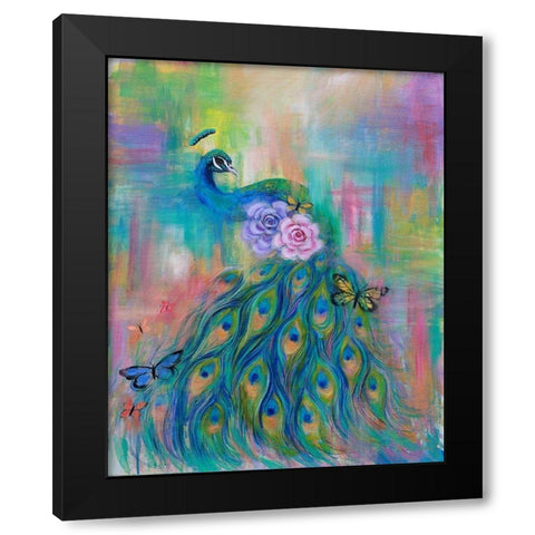 Rainbow Peacock Black Modern Wood Framed Art Print with Double Matting by Wickstrom, Martin