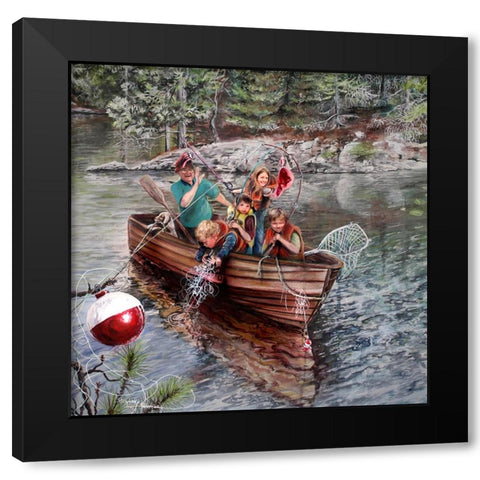 Grampa And The Kids Black Modern Wood Framed Art Print with Double Matting by Murray Henderson Fine Art