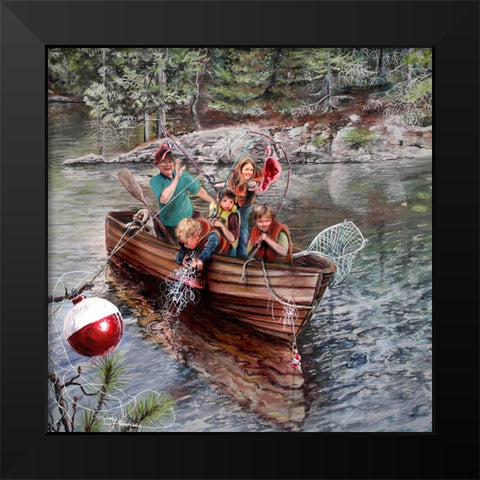 Grampa And The Kids Black Modern Wood Framed Art Print by Murray Henderson Fine Art