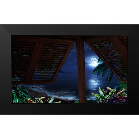 Tropical Dream Moon View Black Modern Wood Framed Art Print by Murray Henderson Fine Art