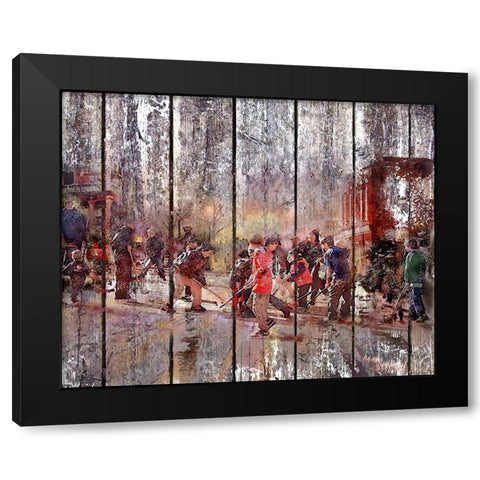 Street Hockey On Boards Black Modern Wood Framed Art Print by Murray Henderson Fine Art