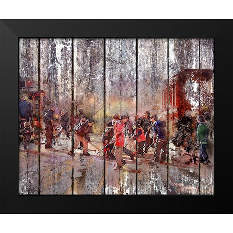 Street Hockey On Boards Black Modern Wood Framed Art Print by Murray Henderson Fine Art