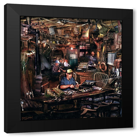 Fishin Man Cave Black Modern Wood Framed Art Print with Double Matting by Murray Henderson Fine Art