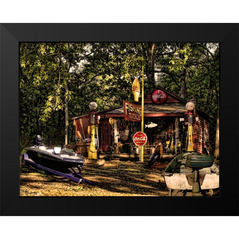 Fishing Camp Black Modern Wood Framed Art Print by Murray Henderson Fine Art