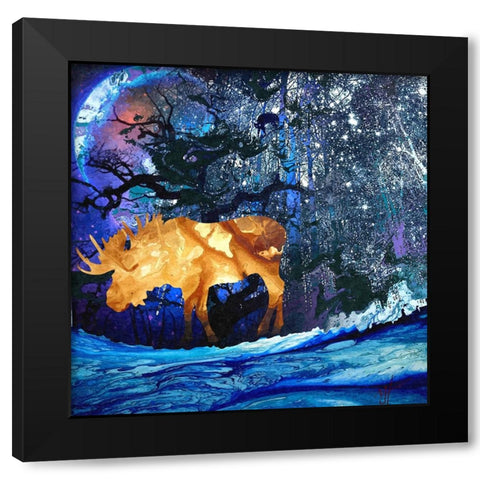 Midnight Moose Black Modern Wood Framed Art Print by Murray Henderson Fine Art
