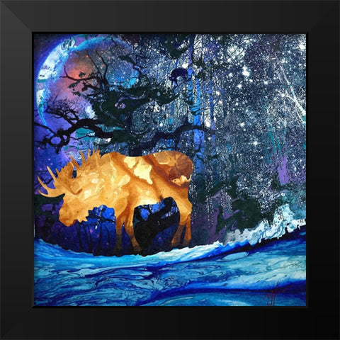 Midnight Moose Black Modern Wood Framed Art Print by Murray Henderson Fine Art