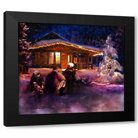 Pond Hockey Black Modern Wood Framed Art Print by Murray Henderson Fine Art