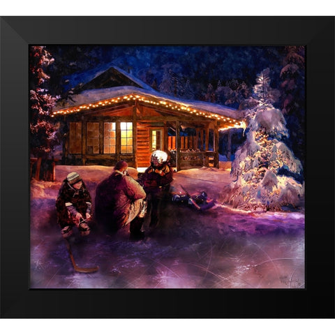 Pond Hockey Black Modern Wood Framed Art Print by Murray Henderson Fine Art