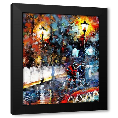 Abstract Hockey Kids1 Black Modern Wood Framed Art Print by Murray Henderson Fine Art