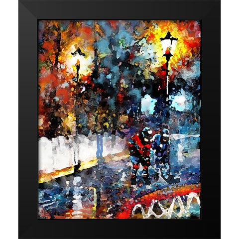 Abstract Hockey Kids1 Black Modern Wood Framed Art Print by Murray Henderson Fine Art