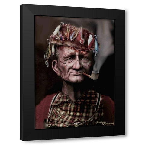 Fishing Hat Black Modern Wood Framed Art Print by Murray Henderson Fine Art