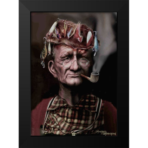 Fishing Hat Black Modern Wood Framed Art Print by Murray Henderson Fine Art