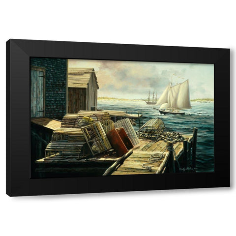 Lobster Pots New England Black Modern Wood Framed Art Print with Double Matting by Boehme, Nicky