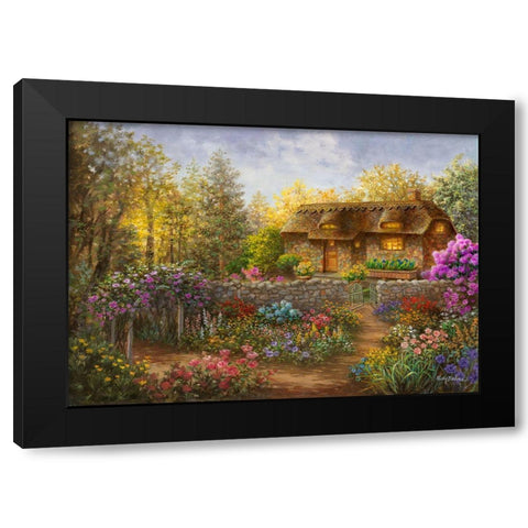 Cottage Garden in Full Bloom  Black Modern Wood Framed Art Print by Boehme, Nicky