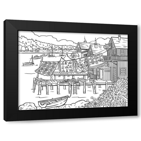 Dock Side Quilts LINE ART Black Modern Wood Framed Art Print with Double Matting by Boehme, Nicky