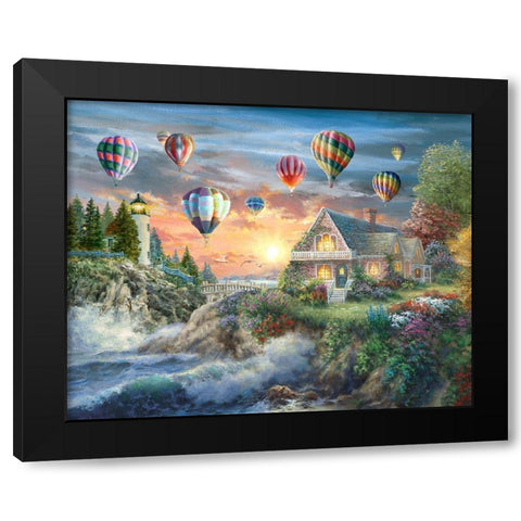 Balloons over Sunset Cove Black Modern Wood Framed Art Print with Double Matting by Boehme, Nicky