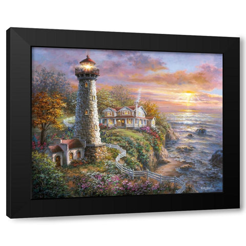 Lighthouse Haven Black Modern Wood Framed Art Print by Boehme, Nicky