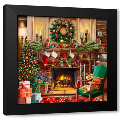 Fireside Christmas Black Modern Wood Framed Art Print by Boehme, Nicky