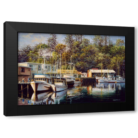 Lets Go Fishing Black Modern Wood Framed Art Print by Boehme, Nicky