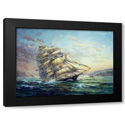 Clipper Ship Surprise Black Modern Wood Framed Art Print by Boehme, Nicky