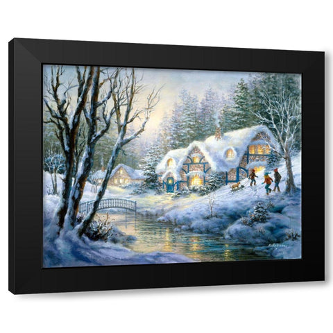 Winter Frolic Black Modern Wood Framed Art Print with Double Matting by Boehme, Nicky