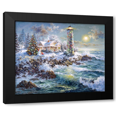 Lighthouse Merriment Black Modern Wood Framed Art Print with Double Matting by Boehme, Nicky