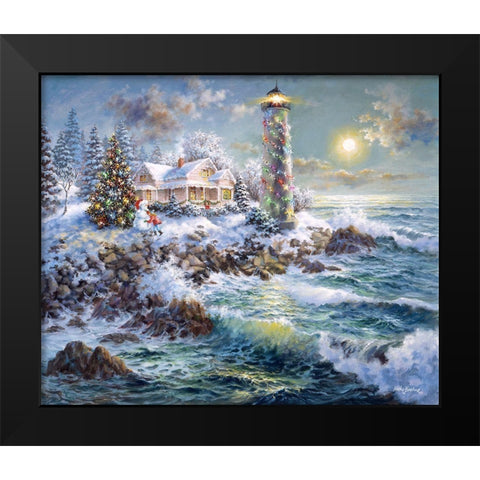 Lighthouse Merriment Black Modern Wood Framed Art Print by Boehme, Nicky