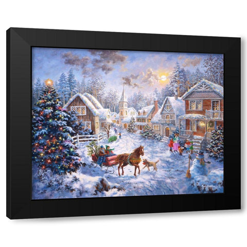 Merry Christmas Black Modern Wood Framed Art Print with Double Matting by Boehme, Nicky