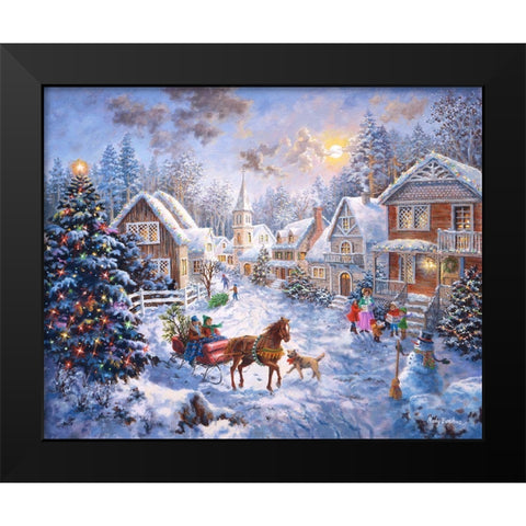 Merry Christmas Black Modern Wood Framed Art Print by Boehme, Nicky
