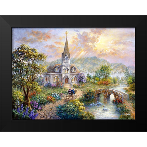Pray For World Peace Black Modern Wood Framed Art Print by Boehme, Nicky