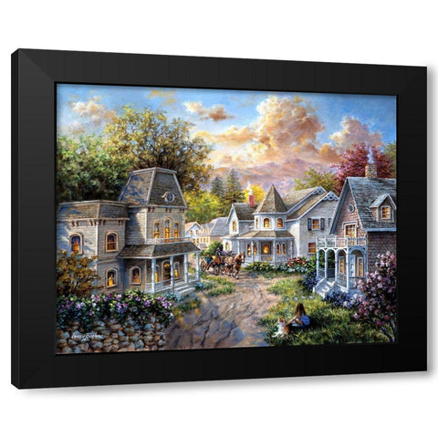 Main Street Along A Country Village  Black Modern Wood Framed Art Print by Boehme, Nicky