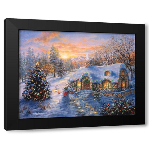 Christmas Cottage Black Modern Wood Framed Art Print with Double Matting by Boehme, Nicky