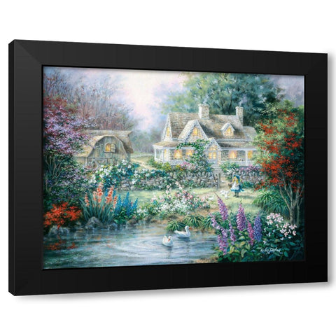 Feeding Geese Black Modern Wood Framed Art Print with Double Matting by Boehme, Nicky