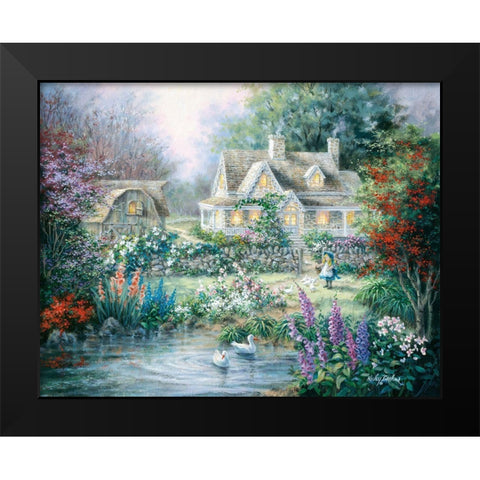 Feeding Geese Black Modern Wood Framed Art Print by Boehme, Nicky