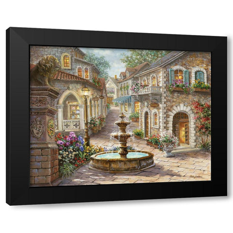 Cobblestone Fountain Black Modern Wood Framed Art Print by Boehme, Nicky