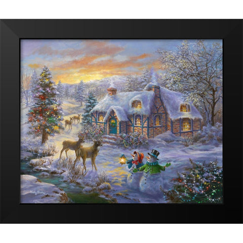 Christmas Cottage Black Modern Wood Framed Art Print by Boehme, Nicky