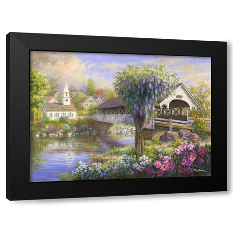 Picturesque Covered Bridge Black Modern Wood Framed Art Print with Double Matting by Boehme, Nicky