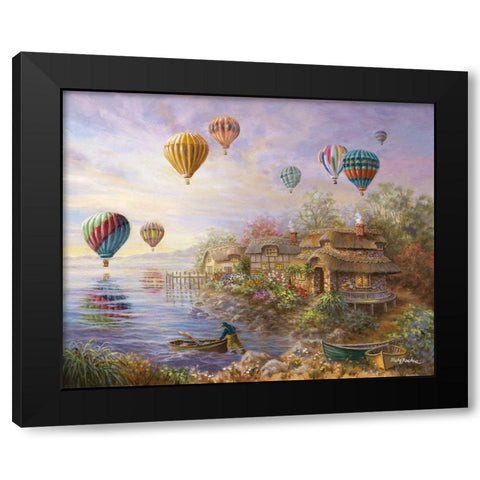 Air Balloons over Cottageville Black Modern Wood Framed Art Print with Double Matting by Boehme, Nicky