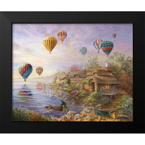 Air Balloons over Cottageville Black Modern Wood Framed Art Print by Boehme, Nicky