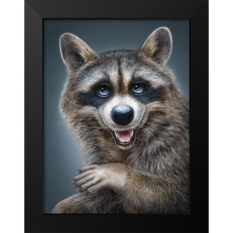 Raccoon Totem Black Modern Wood Framed Art Print by LaMontagne, Patrick