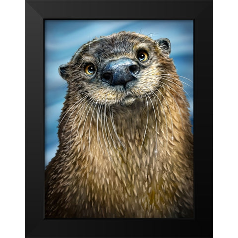 River Otter Black Modern Wood Framed Art Print by LaMontagne, Patrick