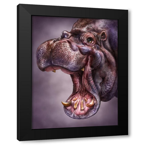 Hippo Totem Black Modern Wood Framed Art Print with Double Matting by LaMontagne, Patrick