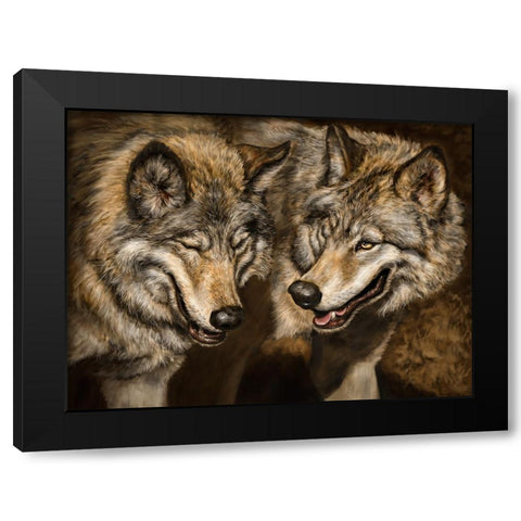 Two Wolves Black Modern Wood Framed Art Print with Double Matting by LaMontagne, Patrick